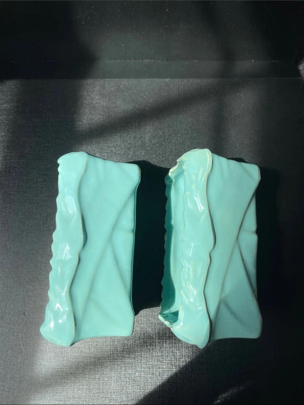 Vintage McCoy Rectangular Planters Windowsill Box Vase Blue Turquoise Set of 2